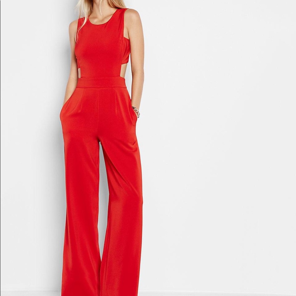 Express Wide Leg Cut Out Red Jumpsuit